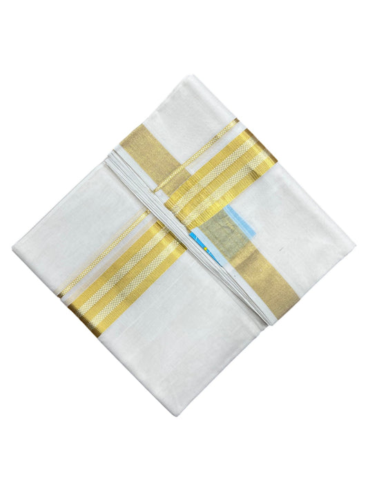 Southloom Premium Handloom Cotton Double Mundu with Gold Kasavu Border