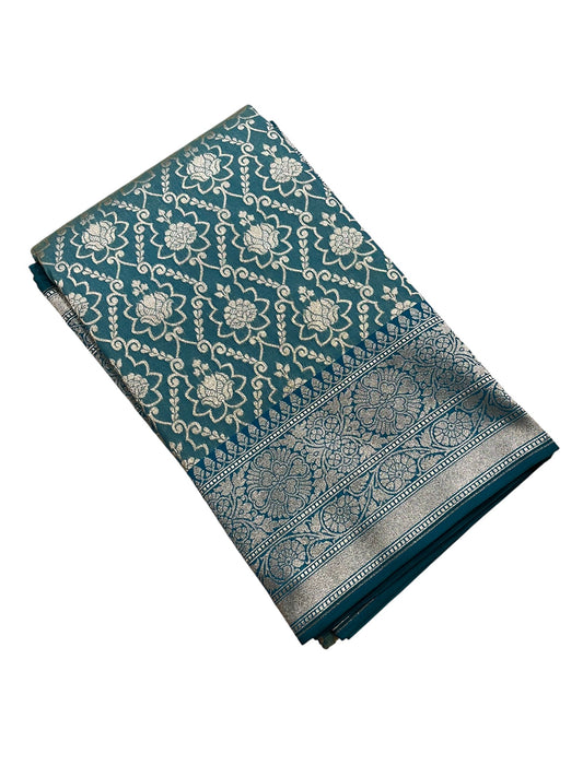 Southloom Pure Banarasi Silk Saree with Woven Work on Body and Borders (Blue)