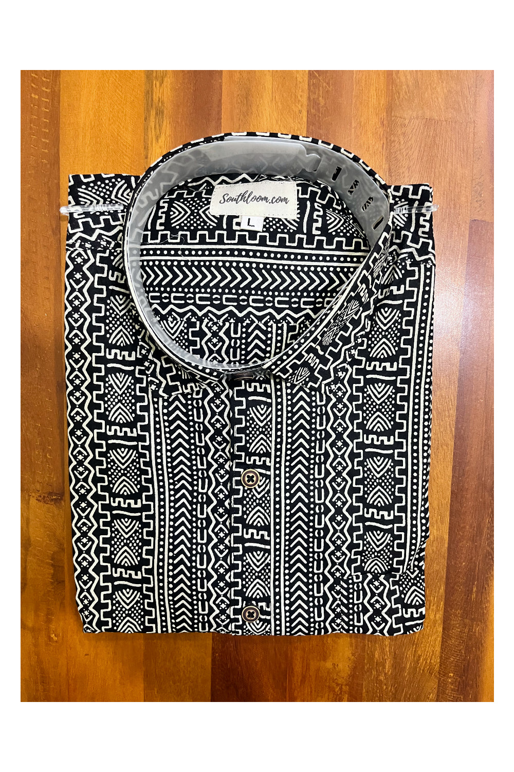 Southloom Jaipur Cotton Hand Block Printed Black Shirt (Full Sleeves)