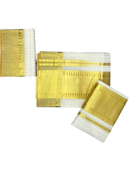Southloom Premium Cotton Handloom Set Mundu with Kasavu and Gold Temple Border (2.80 Mtr) SL617
