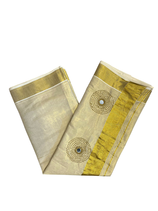 Southloom Tissue Kerala Kasavu Saree with Mirror & Beads Works