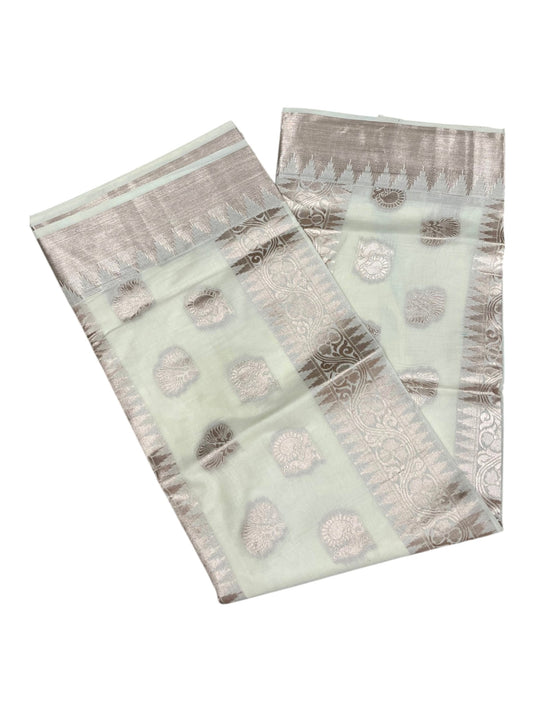 Southloom Pure Cotton Kerala Kasavu Heavy Work Saree with Paisley Floral Woven Design