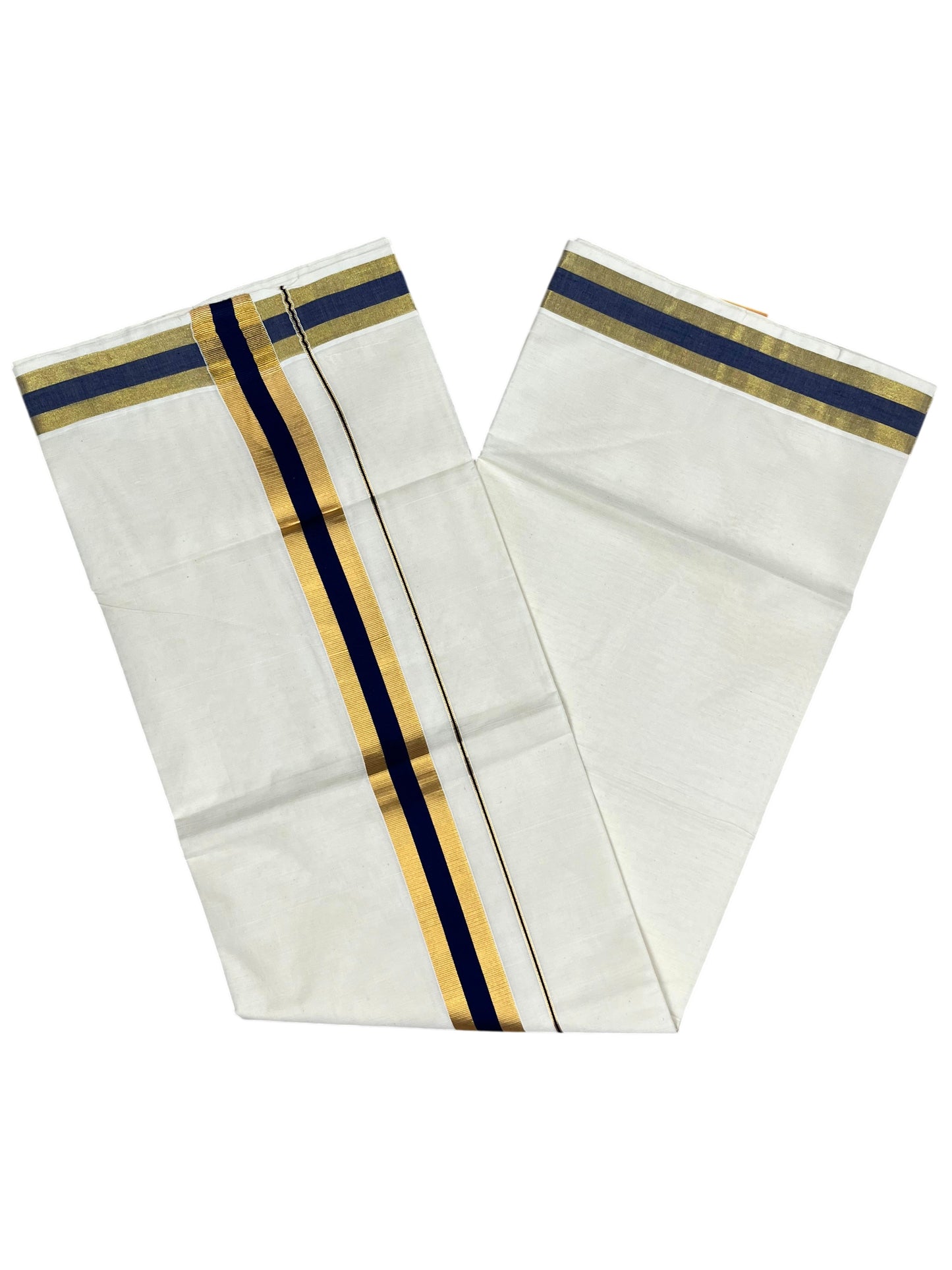 Southloom Kerala Cotton Kasavu Saree with Dark Blue Border