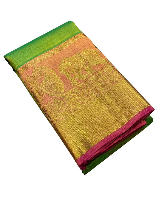 Southloom Premium Bridal Handloom Kanchipuram Silk Saree With Pallakku Design & Butta Works (Green)