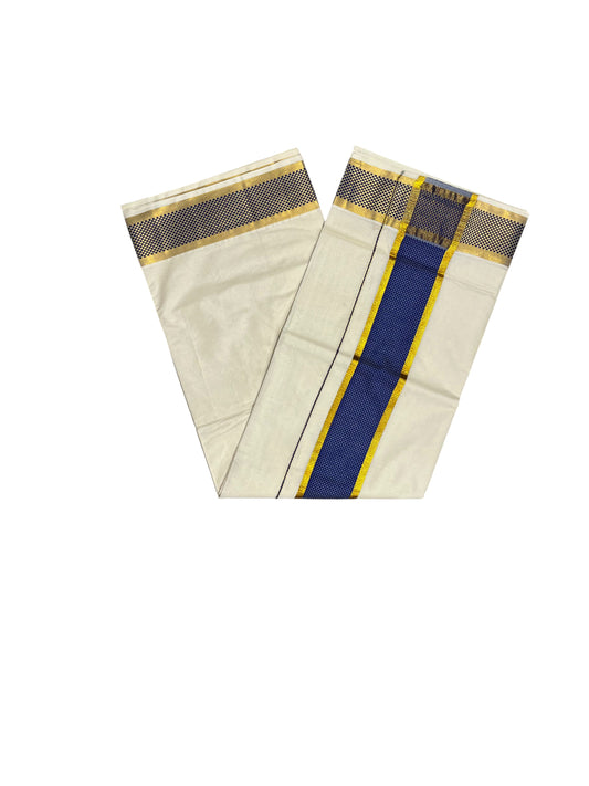 Southloom Kerala Kasavu Cotton Saree with Blue Colour Paa Neythu Border