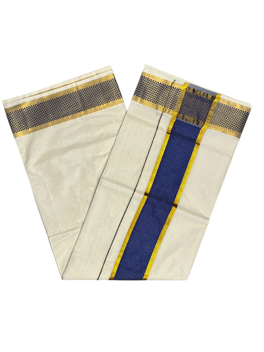 Southloom Kerala Kasavu Cotton Saree with Blue Colour Paa Neythu Border