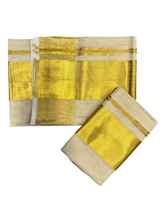 Southloom Premium Handloom Set Mundu with Kasavu and Golden Border (2.80 Mtr)