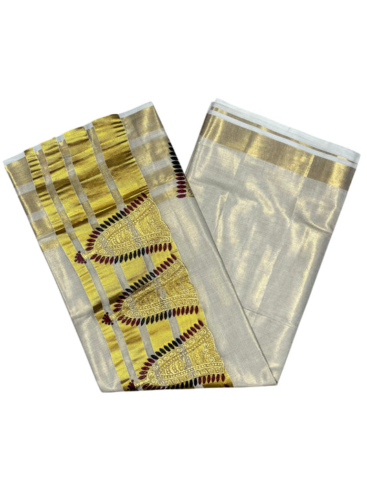 Southloom Tissue Kerala Kasavu Saree with Nettipattam Embroidery Designs on Body SL539