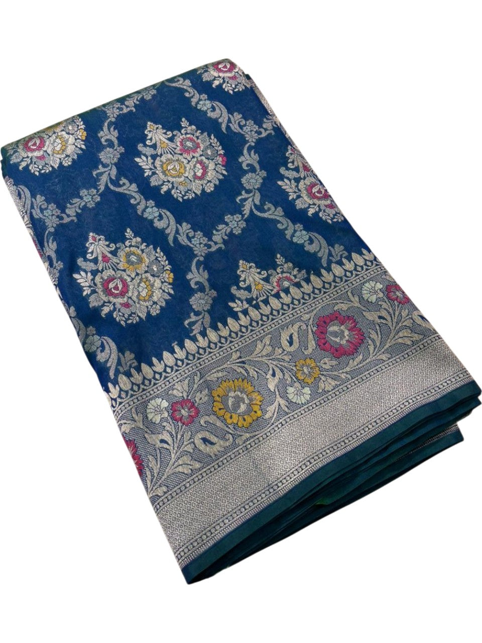 Southloom Pure Banarasi Silk Saree with Woven Work on Body and Borders (Peacock Green And Blue)