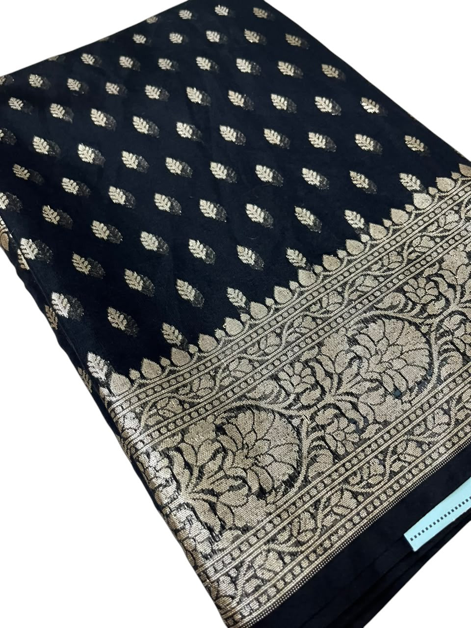 Southloom Cotton Banarasi Silk Saree with Woven Work on Body and Borders (Black)