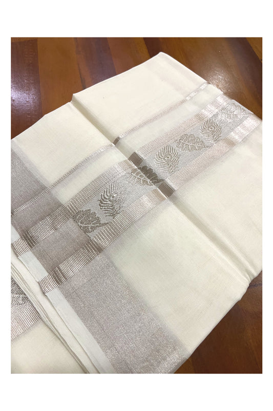 Southloom Premium Handloom Pure Cotton Mundu with Silver Kasavu Woven Border (Onam Mundu 2023)