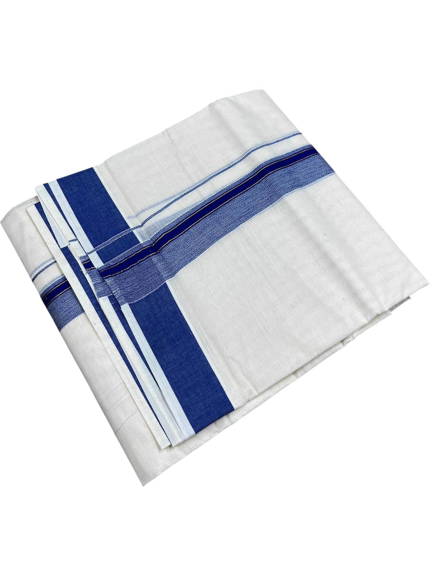 Southloom Pure Cotton Mundu with Blue Border (South Indian Kerala Dhoti)
