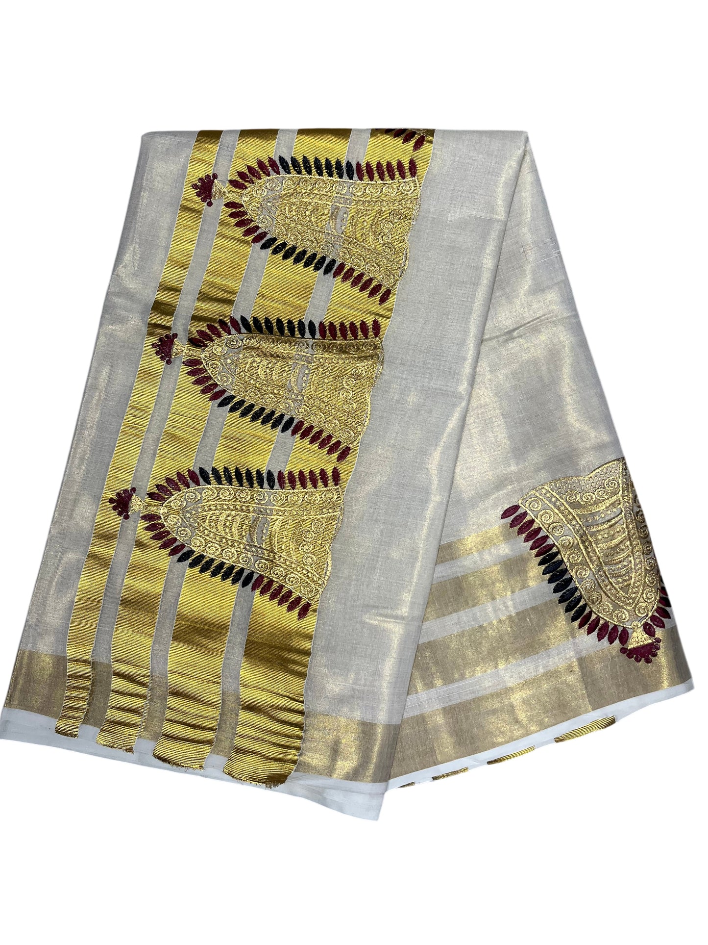 Southloom Tissue Kerala Kasavu Saree with Nettipattam Embroidery Designs on Body SL539