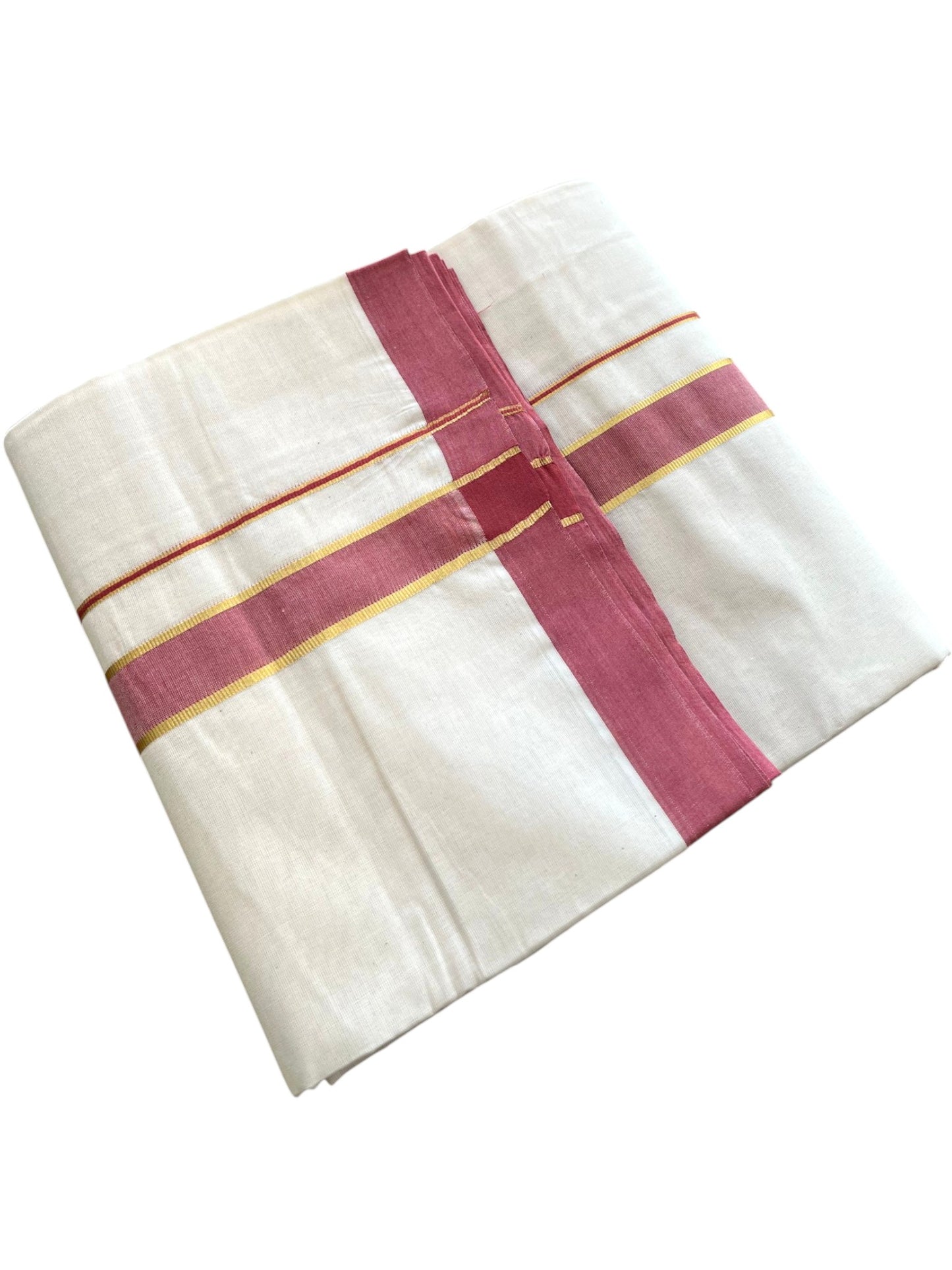 Southloom Pure Cotton Mundu with Golden Lines and Colour Border (South Indian Kerala Dhoti)