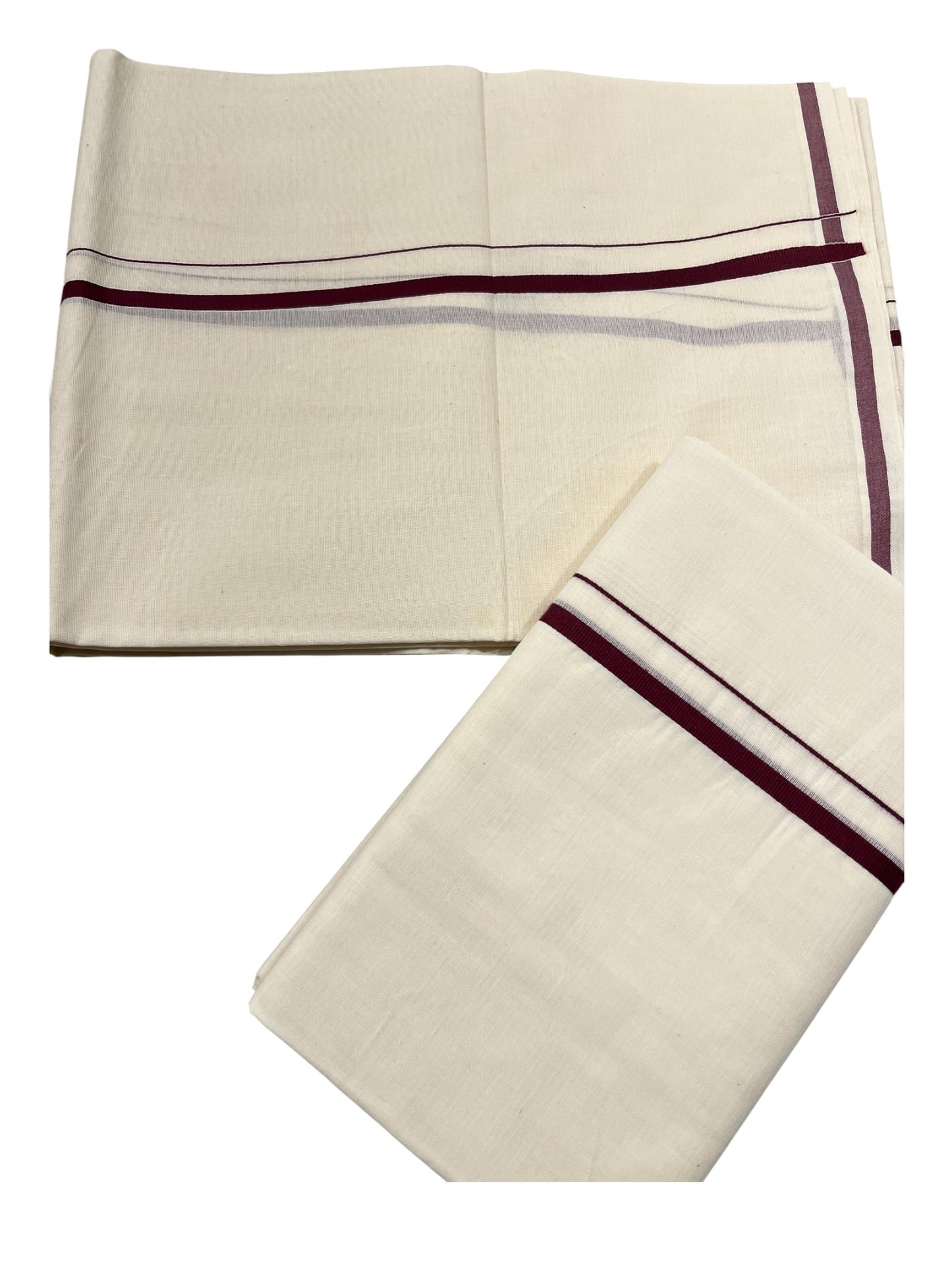 Kerala Cotton Mundum Neriyathum Single (Set Mundu) with Brown Puliyilakkara 2.80Mtrs