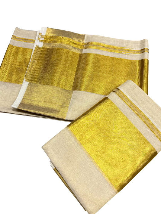 Southloom Premium Handloom Set Mundu with Kasavu and Golden Border (2.80 Mtr)