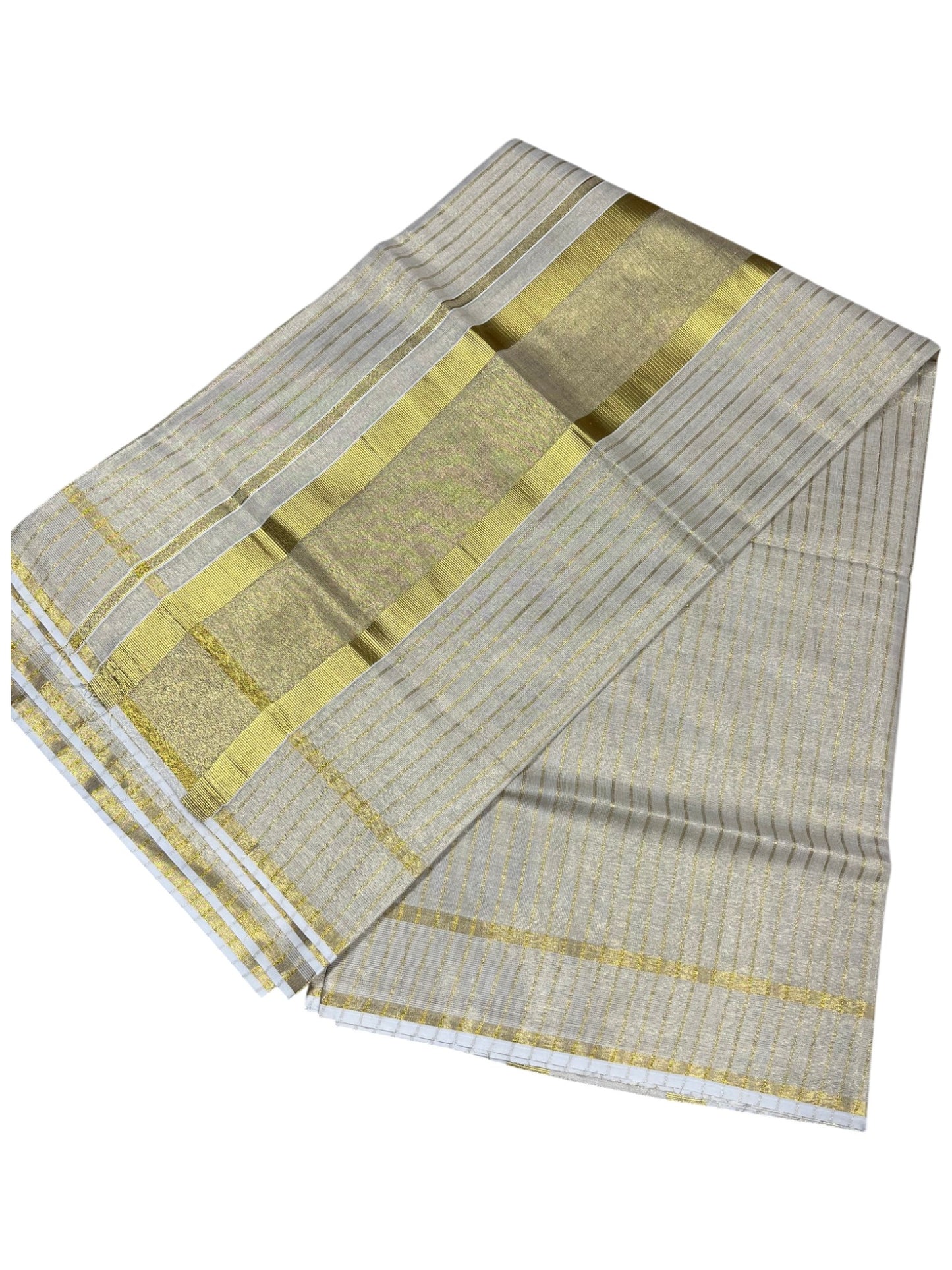 Southloom Kerala Tissue Kasavu Saree with Stripes on Body