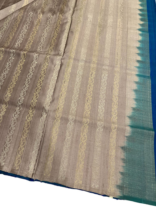 Southloom Pure Handloom Bridal Kanchipuram Silk Saree with Korvai Work (Blue & Grey)