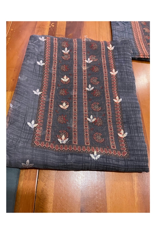 Southloom™ Semi Organza Grey Churidar Salwar Suit Material with Thread Works