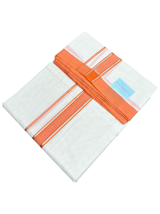 Southloom Pure Cotton Mundu with Silver Lines and Orange Border (South Indian Kerala Dhoti)