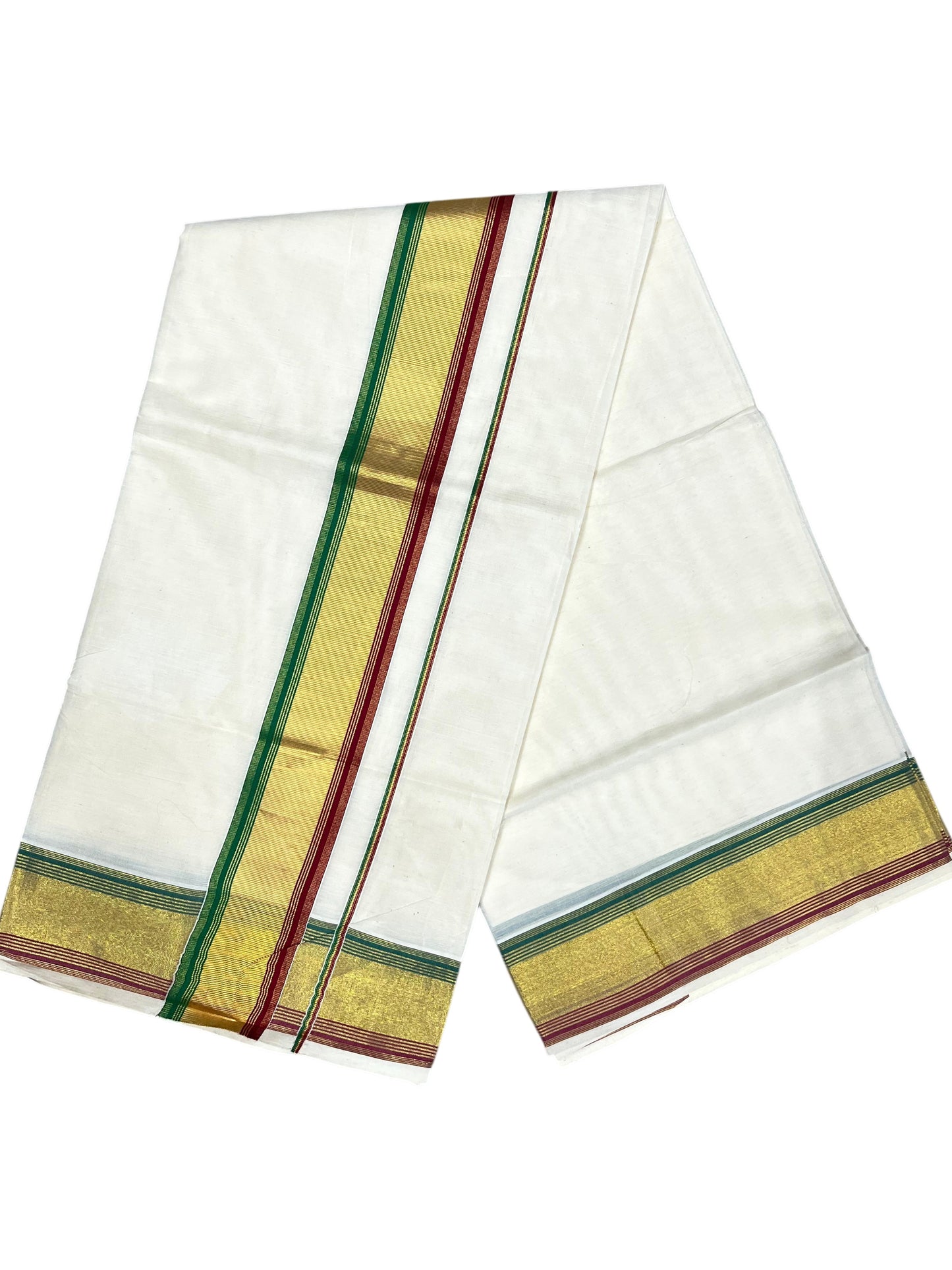 Southloom Kerala Cotton Kasavu Saree with Green And Maroon Border