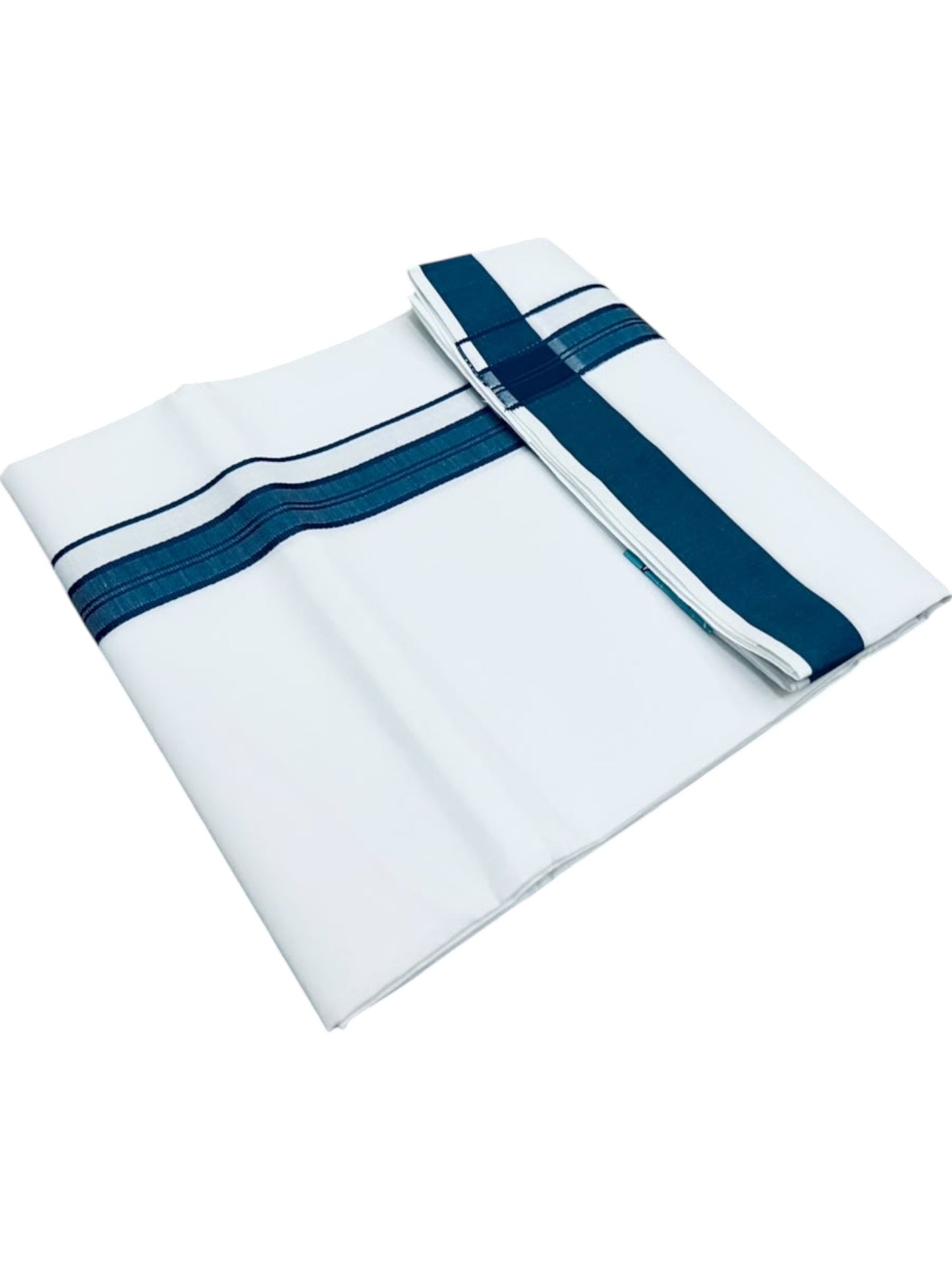 Southloom Pure White Single Cotton Mundu with Blue Border (South Indian Kerala Dhoti)