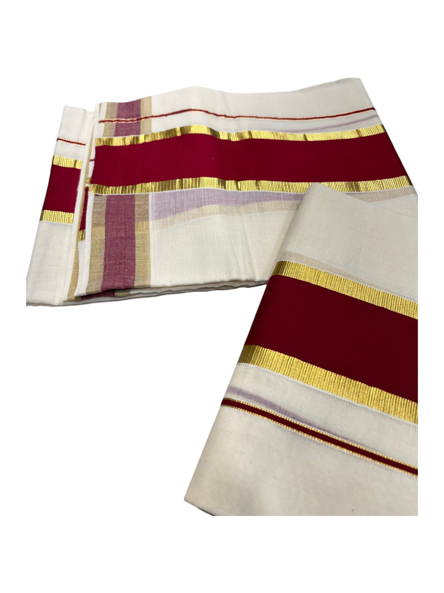 Southloom Kerala Cotton Single Set Mundu (Mundum Neriyathum) with Kasavu and Maroon Border 2.80Mtrs