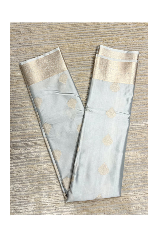 Southloom Semi Silk Saree In Grey With Woven Zari Borders And Butta Work Across Body