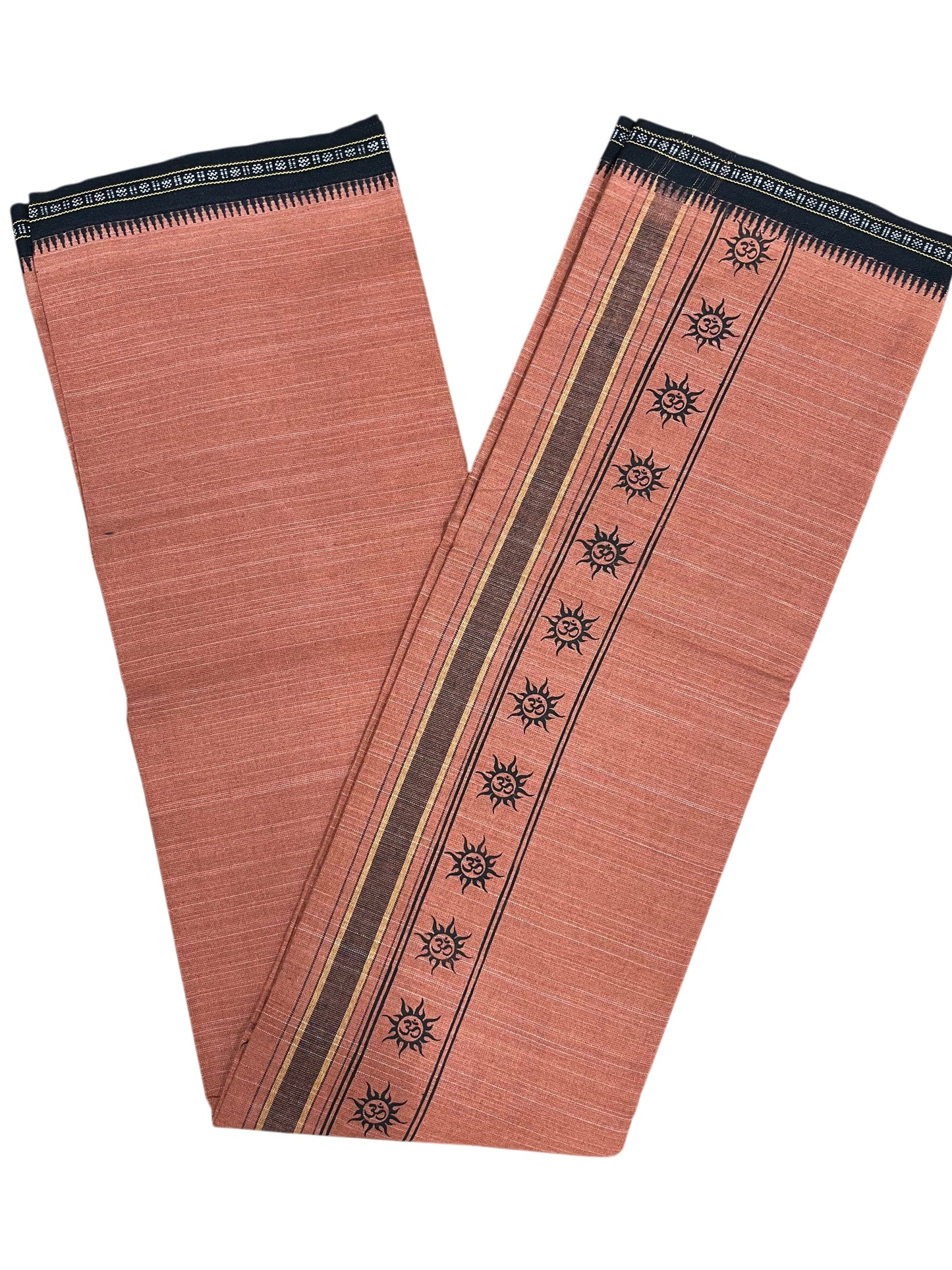 Southloom Saffron (Kaavi) Black Printed Single Mundu / Lungi (South Indian Kerala Dhoti)