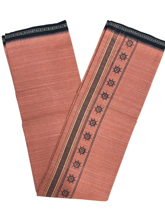 Southloom Saffron (Kaavi) Black Printed Single Mundu / Lungi (South Indian Kerala Dhoti)