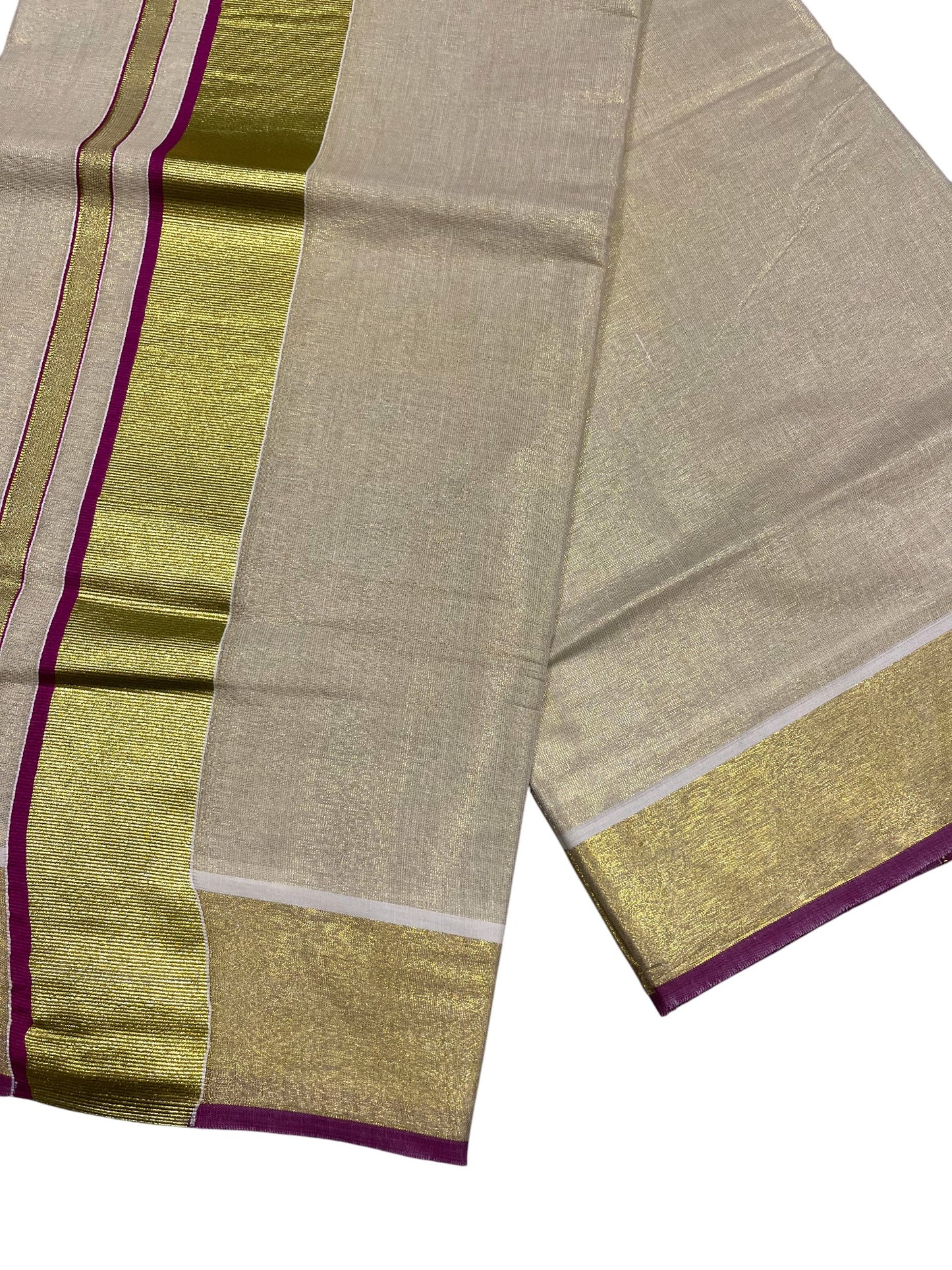 Southloom Kerala Tissue Kasavu Plain Saree With Magenta Border