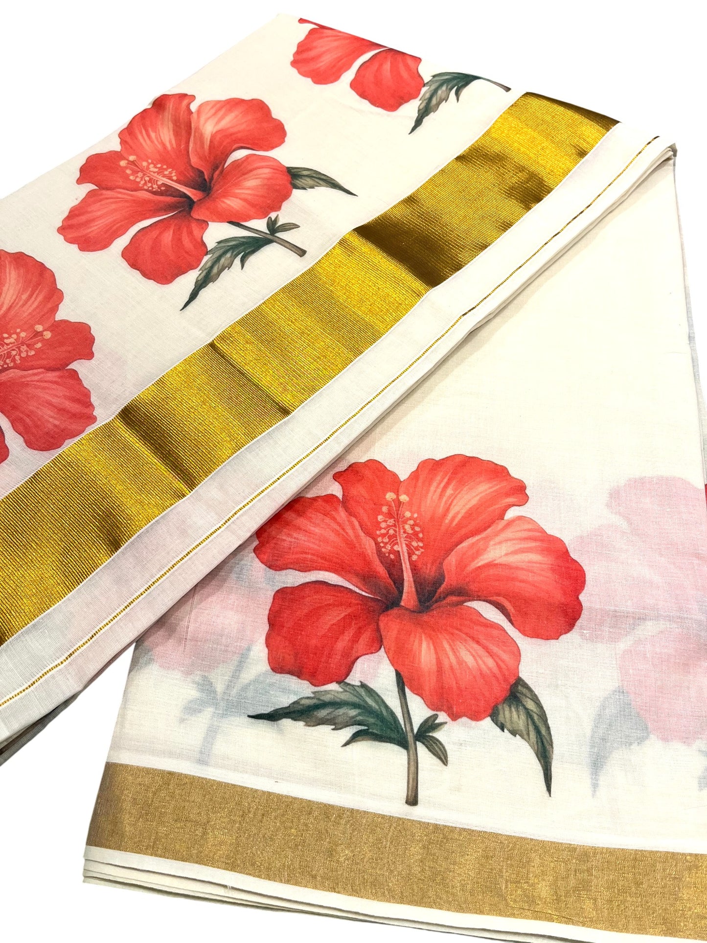 Southloom Tissue  Kerala Kasavu Saree with Floral Digital Printed