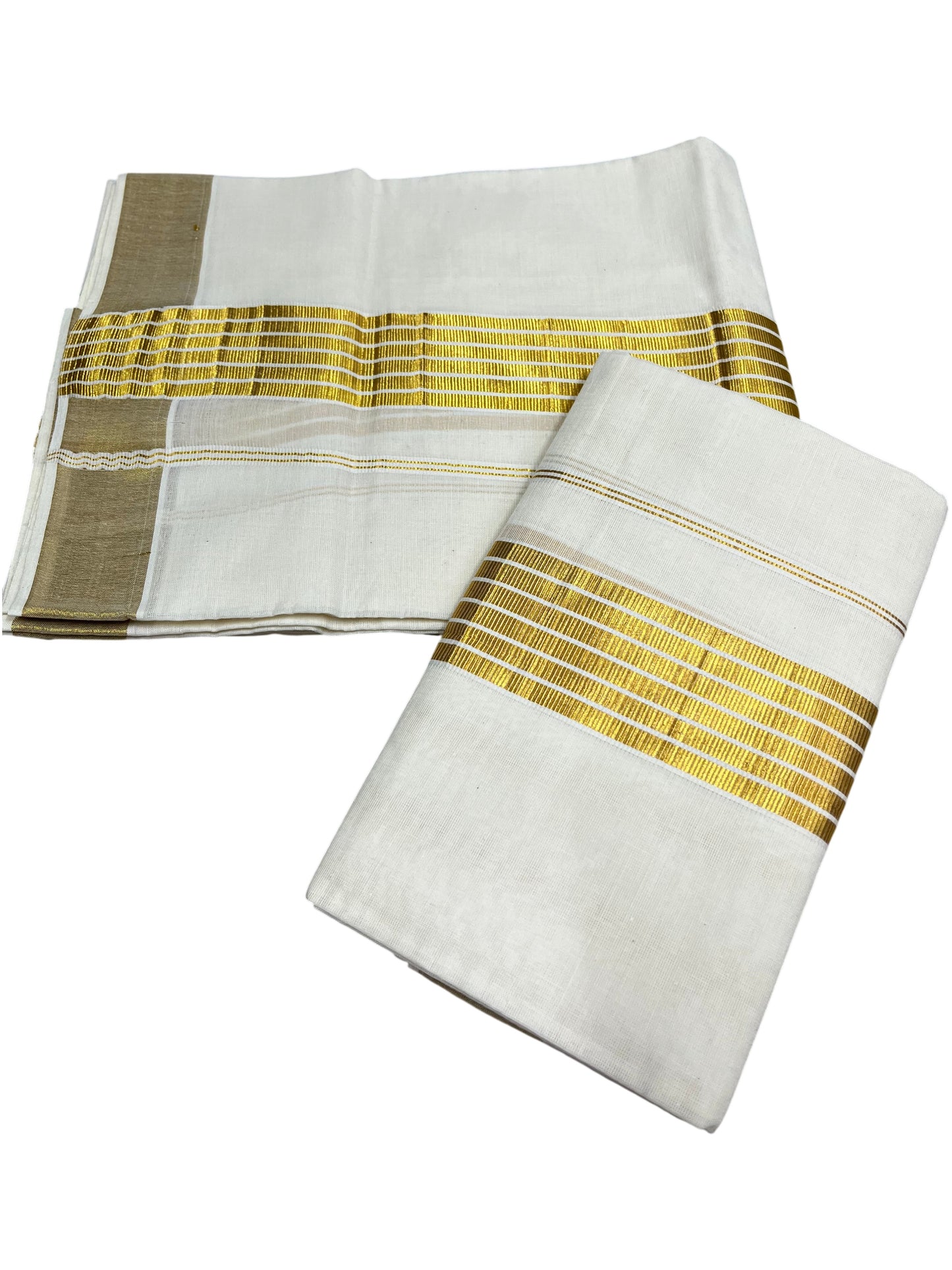 Southloom Kerala Cotton Single Set Mundu (Mundum Neriyathum) with  Kasavu Border