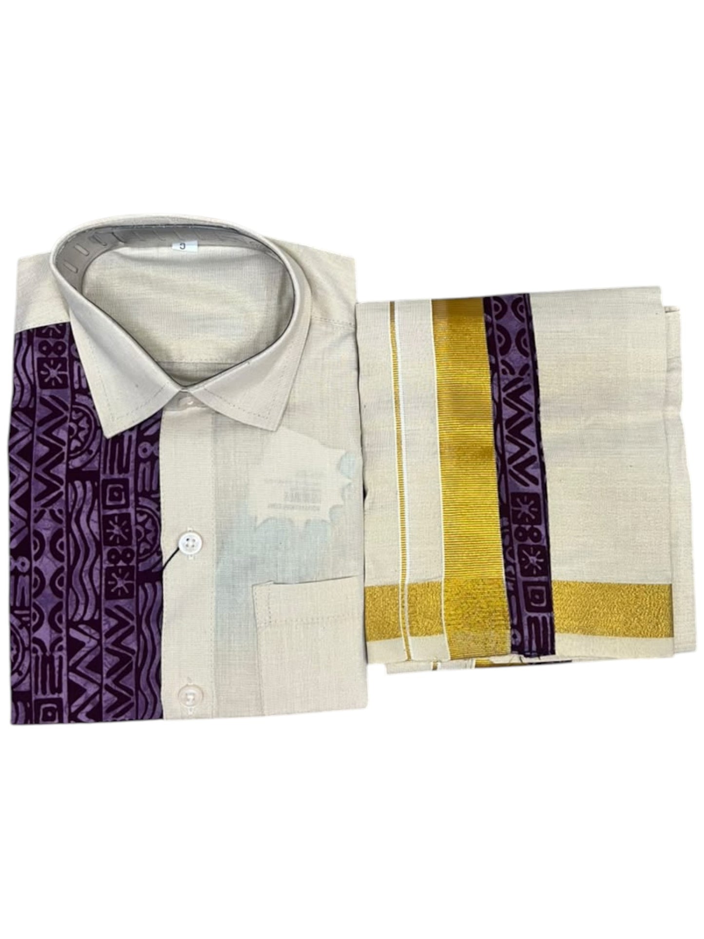 Southloom Tissue Ajrakh Printed Kids's Combo (Shirt + Velcro Mundu) SLKCOMBO SL611