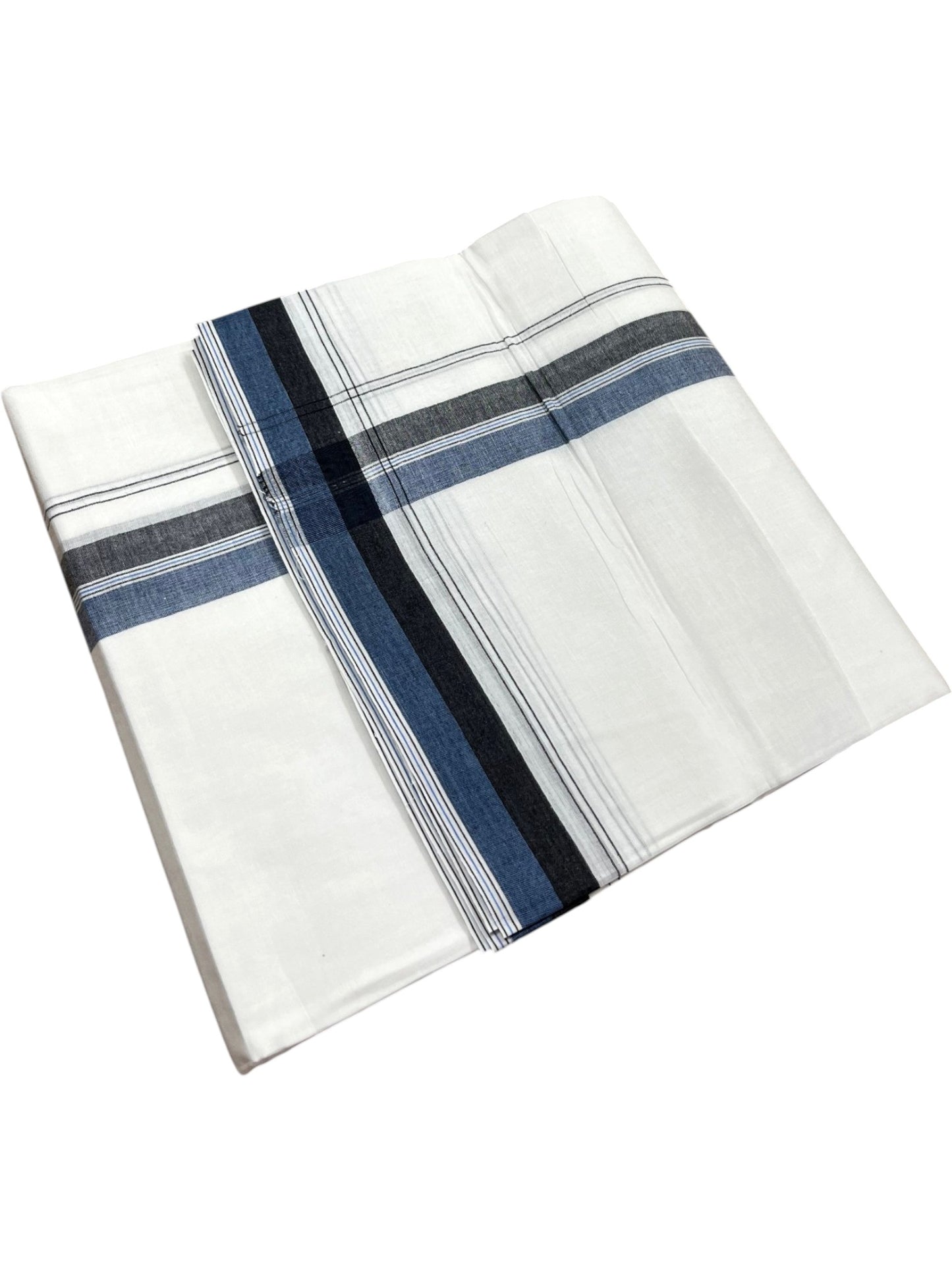 Southloom Pure Cotton Mundu with Blue Border (South Indian Kerala Dhoti)