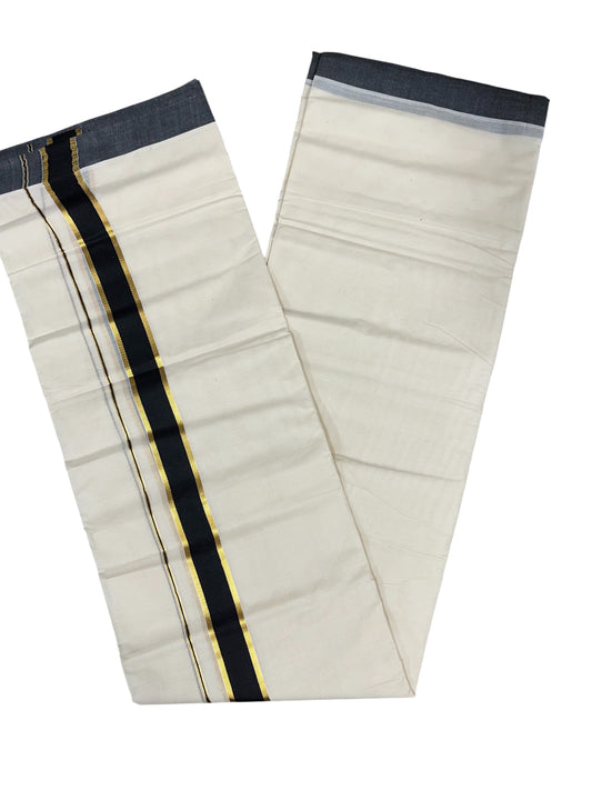 Southloom Pure Cotton Mundu with Gold Kasavu and Gray  Colour Border (South Indian Kerala Dhoti)
