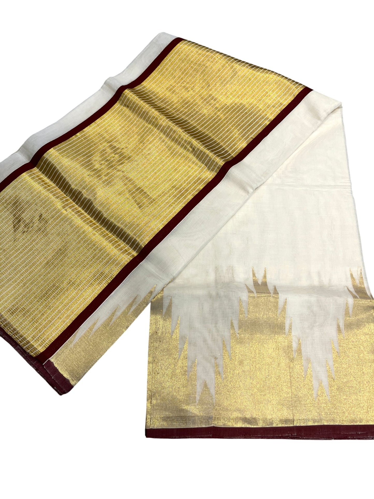 Southloom Super Premium Balaramapuram Unakkupaavu Handloom Cotton Saree with Gold Temple Border