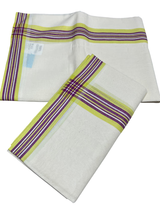 Southloom Kerala Mulloth Cotton Single Mundum Neriyathum with Multicolor Border In 2.80 Mtrs