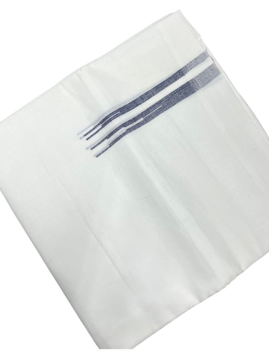 Southloom Pure White Cotton Double Mundu with Blue Chuttikara (South Indian Dhoti)