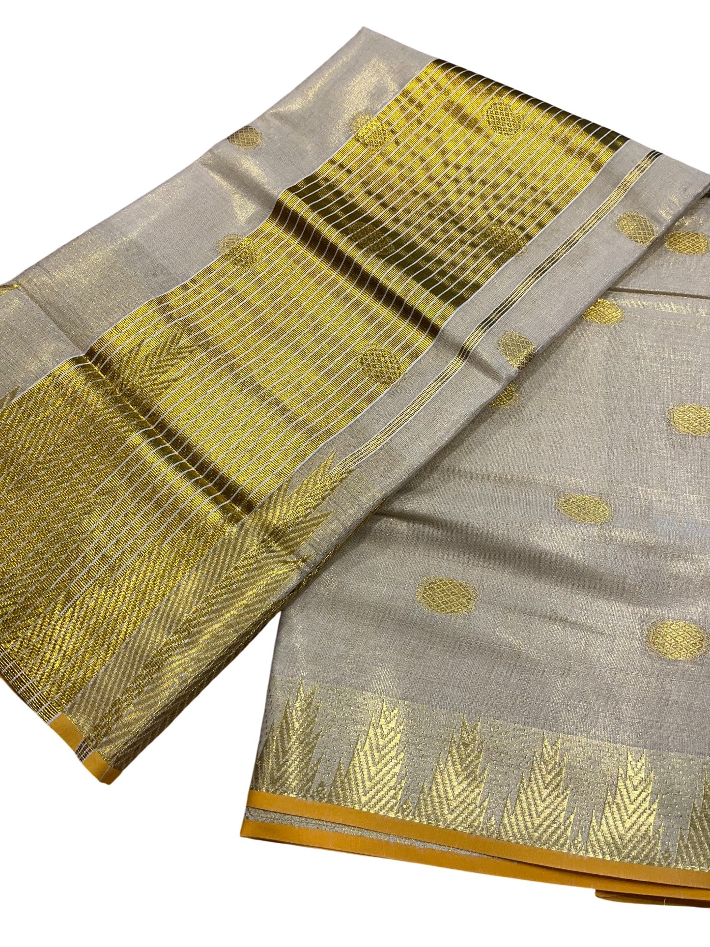 Southloom Tissue Kasavu Saree with Woven Butta Works Across Body and Temple Border