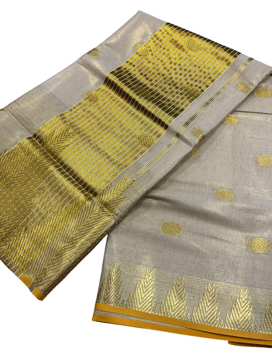 Southloom Tissue Kasavu Saree with Woven Butta Works Across Body and Temple Border