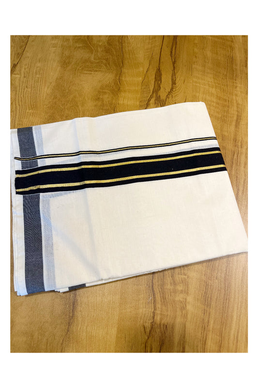 Kerala Pure Cotton Double Mundu with Black and Kasavu Border (South Indian Kerala Dhoti)