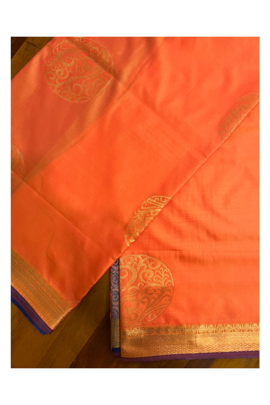 Southloom Soft Silk Orange Designer Woven Saree with Heavy Work on Pallu