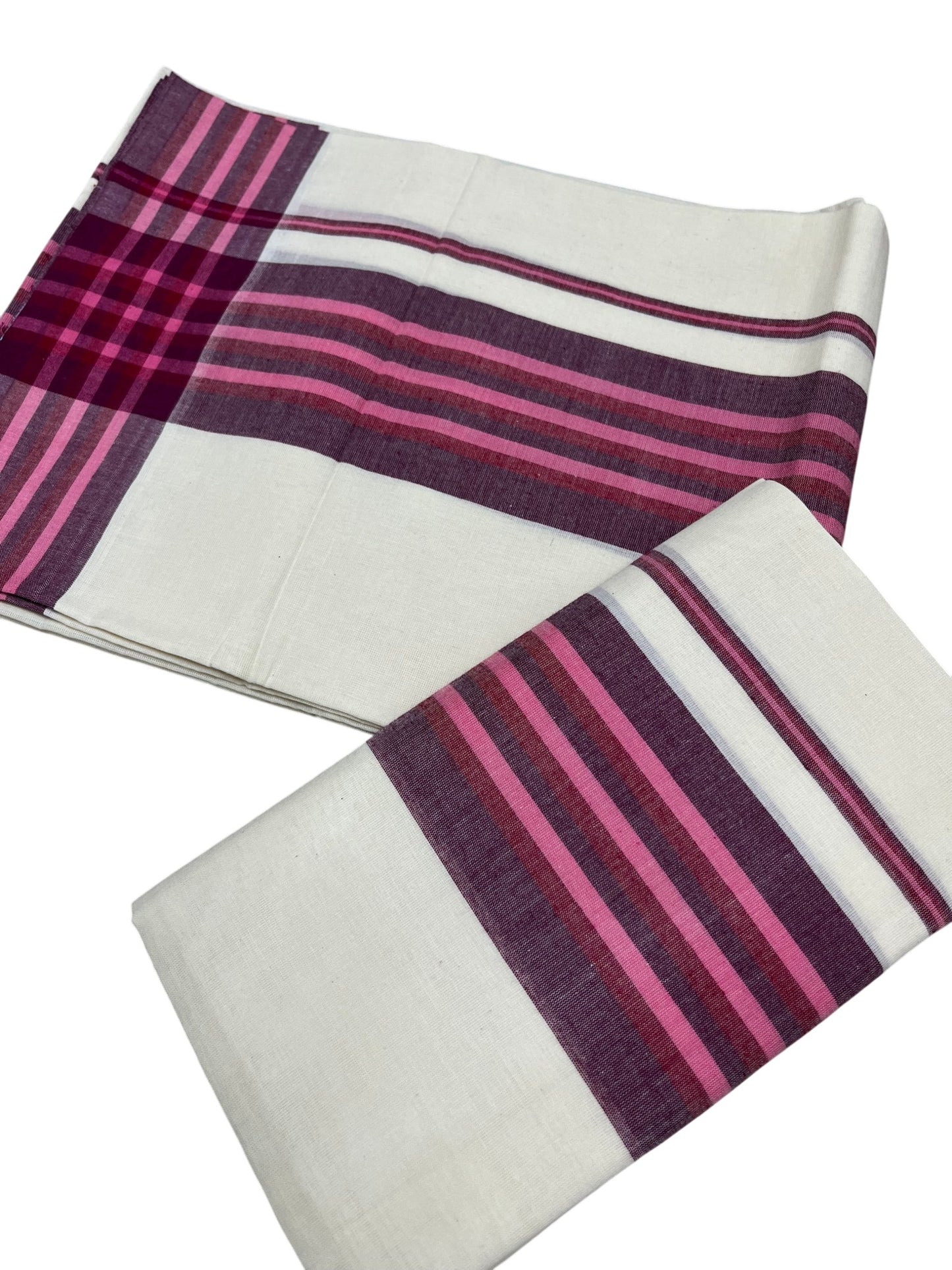 Southloom Pure Cotton Kerala Single Mulloth Set Mundu (Mundum Neriyathum) Pink & Purple Border in 2.50 mtrs SL243