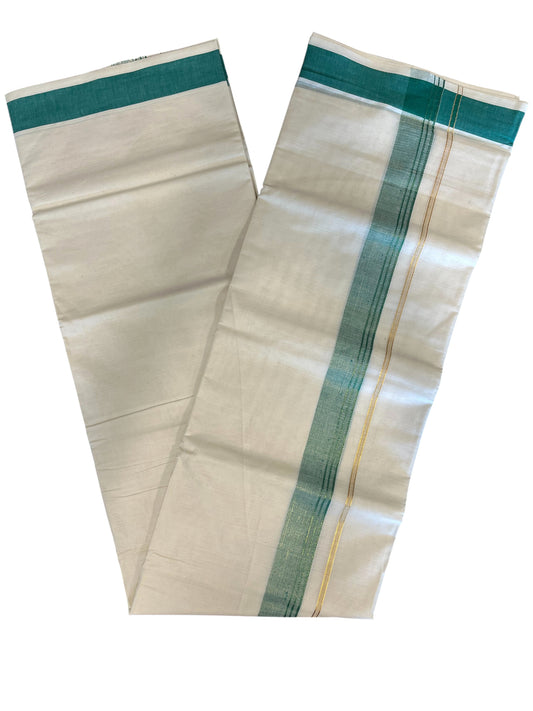 Southloom Pure Cotton Mundu with Green Lines and Green Border (South Indian Kerala Dhoti)
