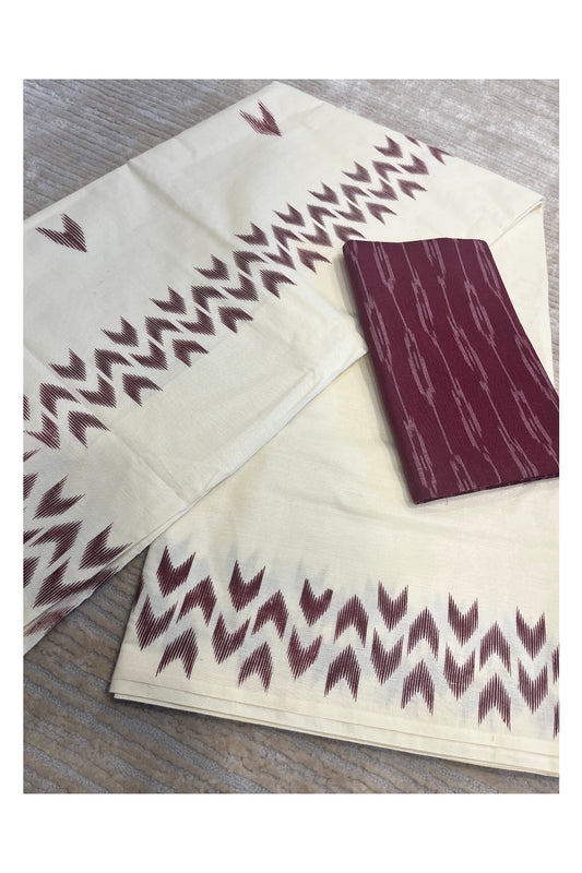 Southloom Ikat Design Brown Printed Saree with Blouse Piece