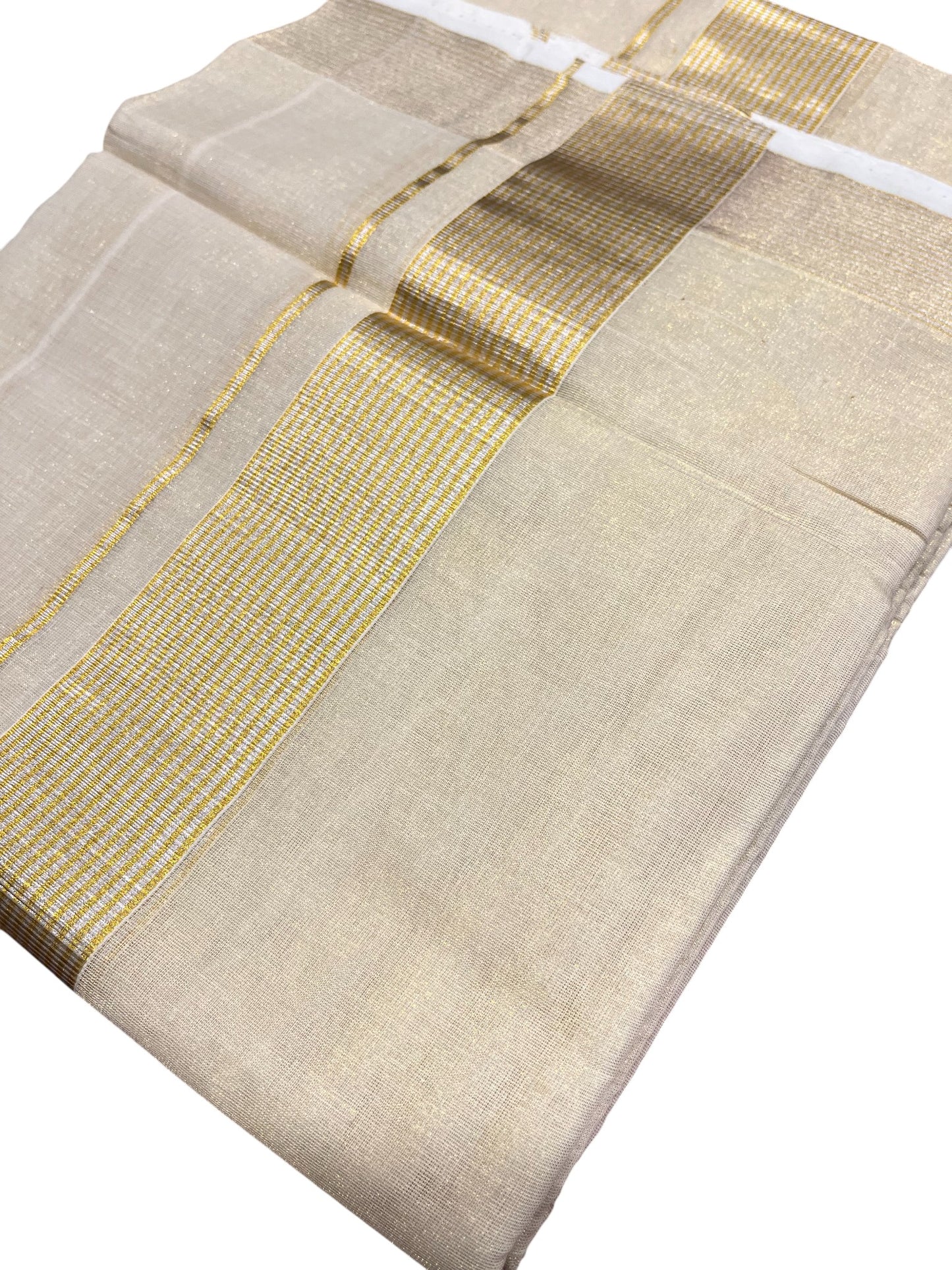 Southloom Premium Handloom Tissue Double Mundu with Gold And Silver Kasavu Border