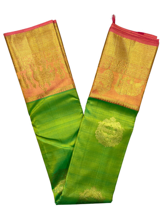 Southloom Premium Bridal Handloom Kanchipuram Silk Saree With Pallakku Design & Butta Works (Green)
