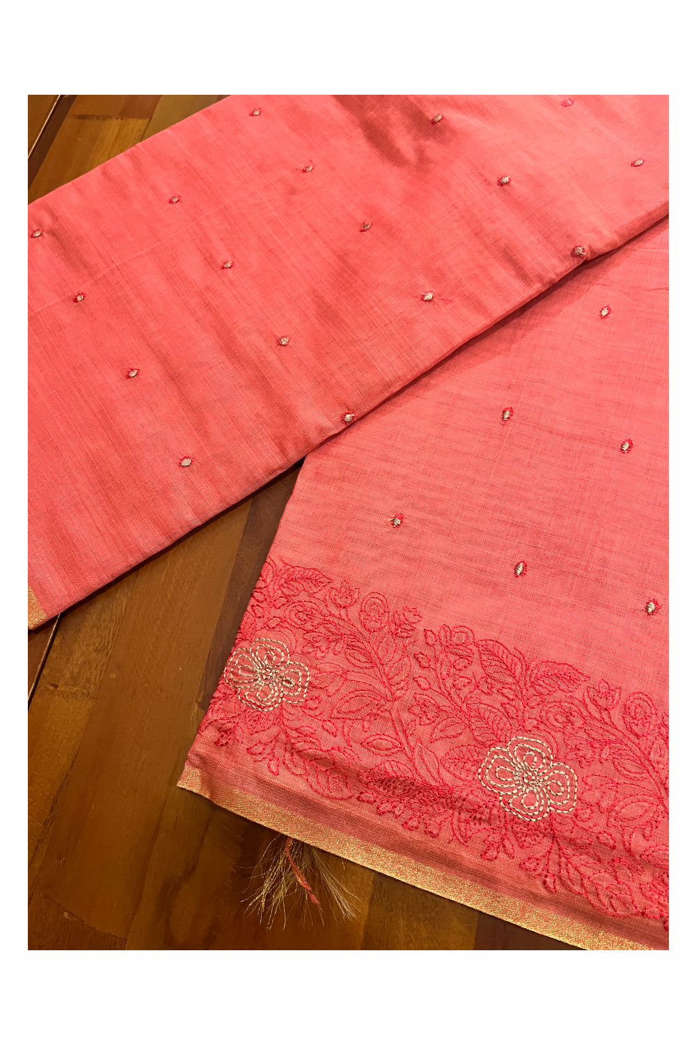 Southloom Cotton Peach Saree with Embroidered Border