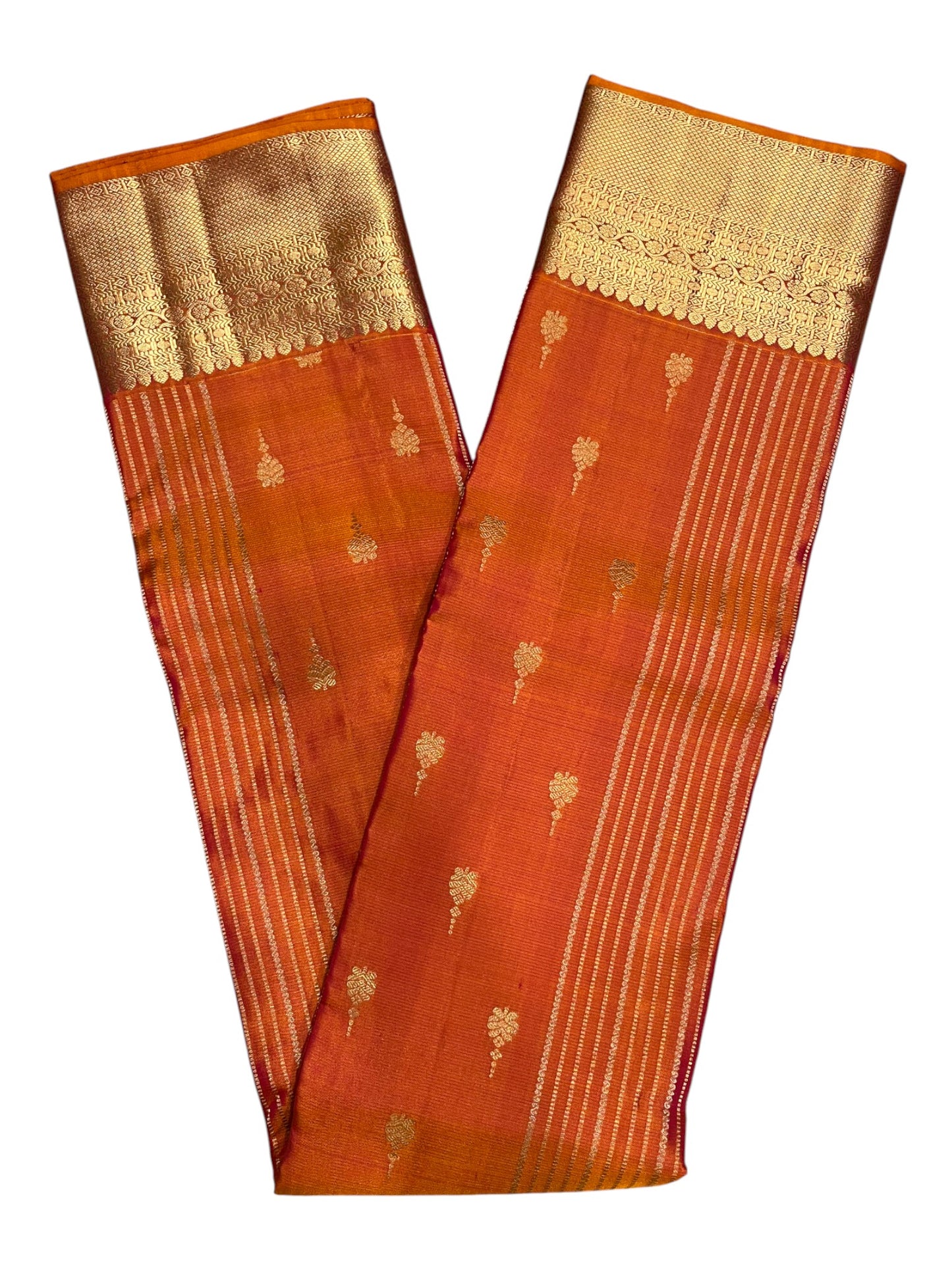 Southloom Pure Handloom Bridal Kanchipuram Silk Saree with Korvai Work (Orange)